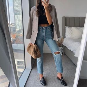 ZARA Ripped Straight Leg Jeans